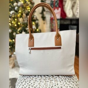 Elegant White and Tan Tote Bag